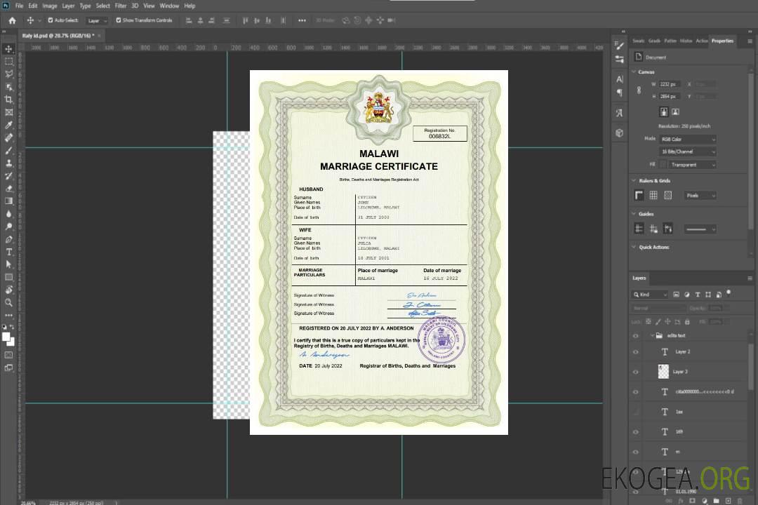 Modèle Word et PDF de certificat de mariage du Malawi template Modèle Word et PDF de certificat de mariage du Malawi template